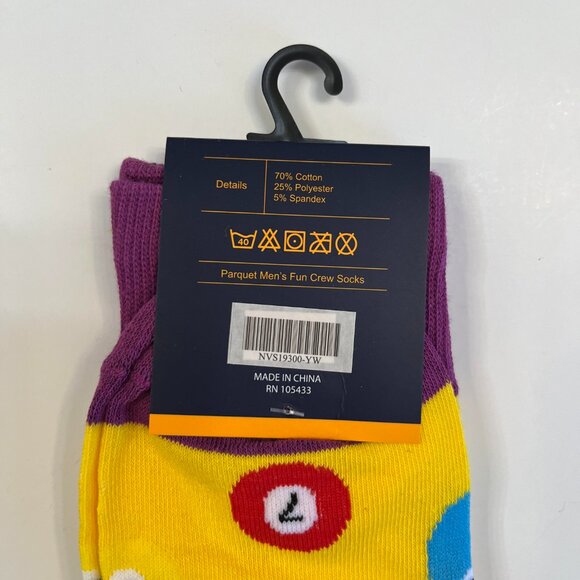 Crew Socks Novelty -Billiards/Pool Theme Yellow & Purple- NWT - Picture 5 of 5